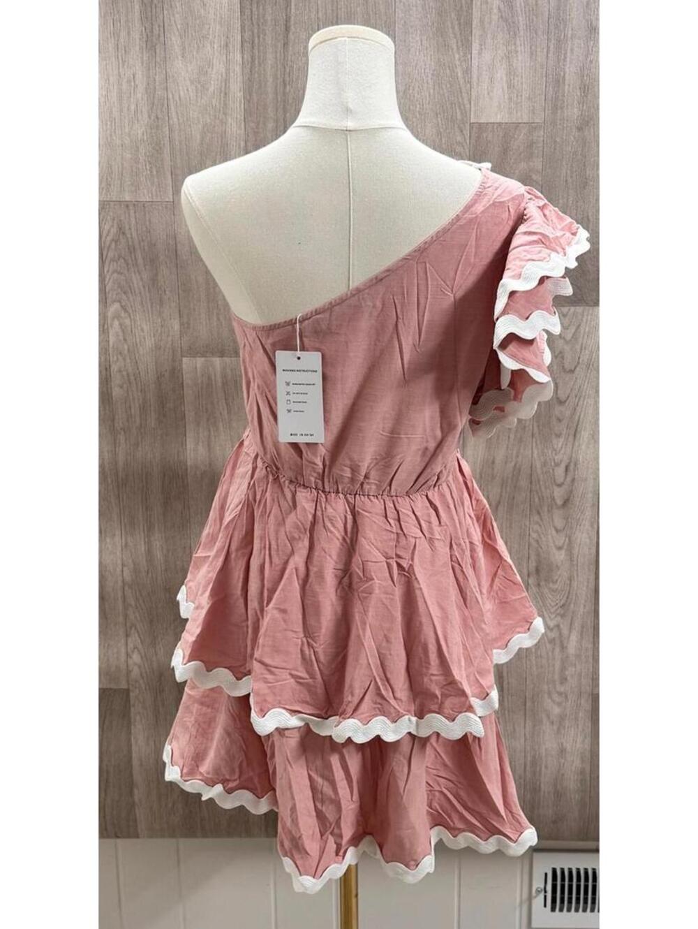 Zesica Pink One Shoulder Tiered Ruffle A Line Dress Women Size Medium - Picture 2 of 2